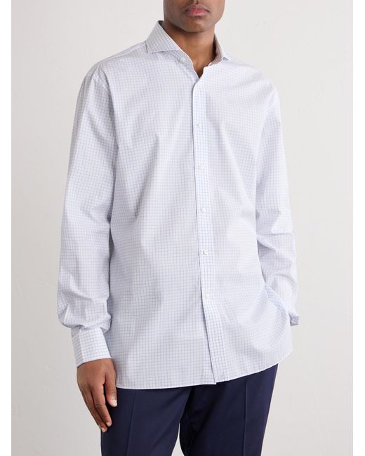 Ralph Lauren White Cutaway-Collar Checked Cotton-Poplin Shirt for men