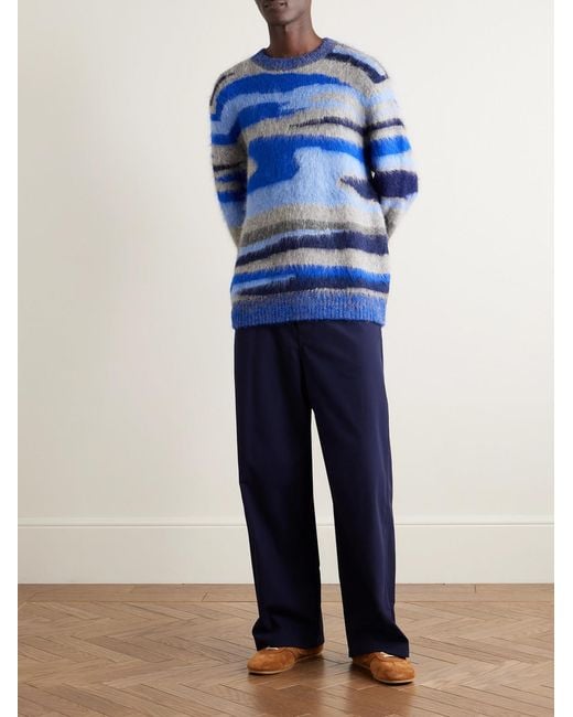 The Elder Statesman Blue Alpaca-Blend Jacquard Sweater for men