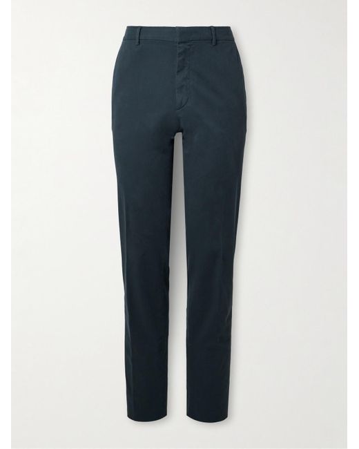 Zegna Blue Easy Straight-Leg Garment-Dyed Cotton-Blend Chinos for men