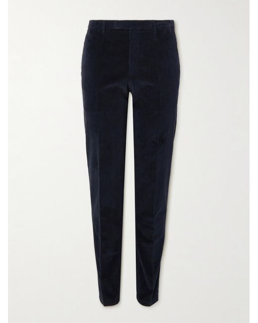 Boglioli Blue Straight-Leg Cotton-Velvet Suit Trousers for men