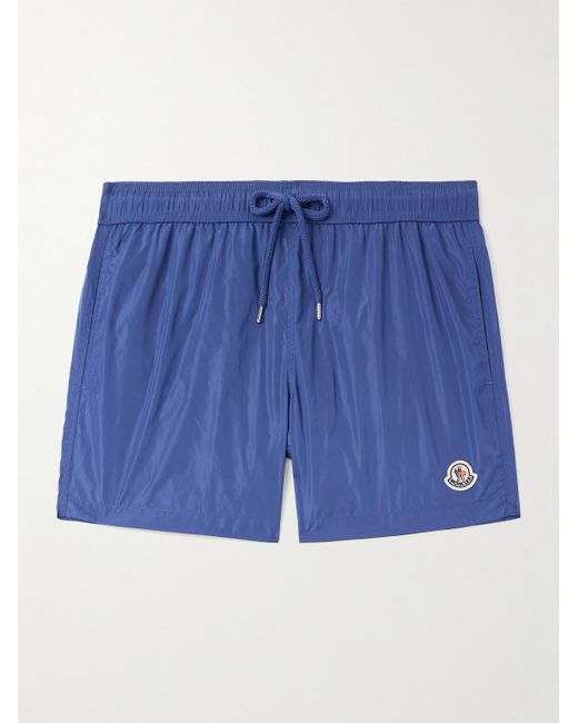 Moncler Blue Straight-Leg Mid-Length Logo-Appliquéd Striped Swim Shorts for men
