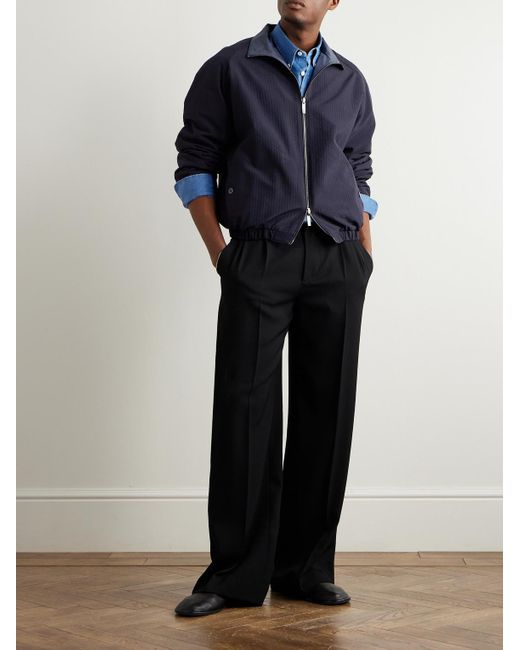 STÒFFA Blue Reversible Wool-seersucker And Poplin Bomber Jacket for men