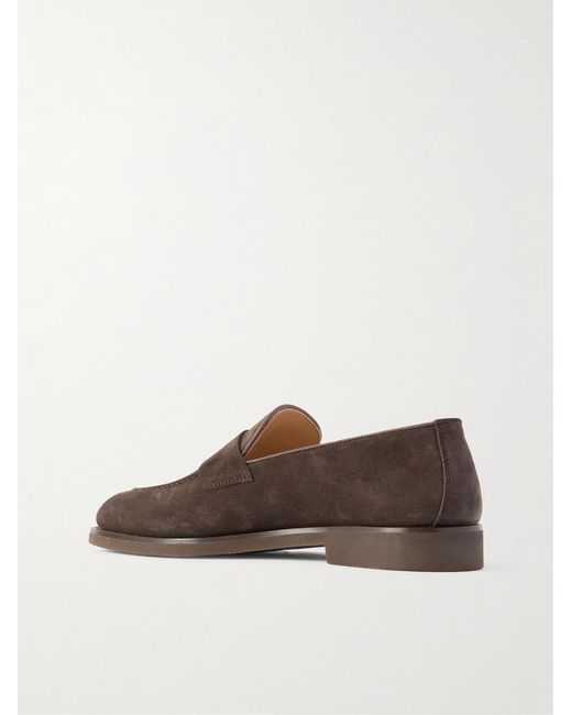 Brunello Cucinelli Brown Leather-Trimmed Suede Penny Loafers for men