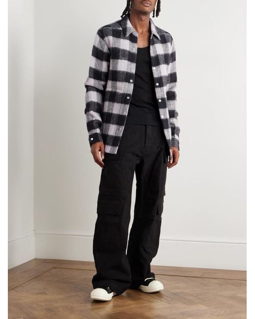 Rick Owens Karierte Hemdjacke aus gebürsteter Wolle in Gray für Herren