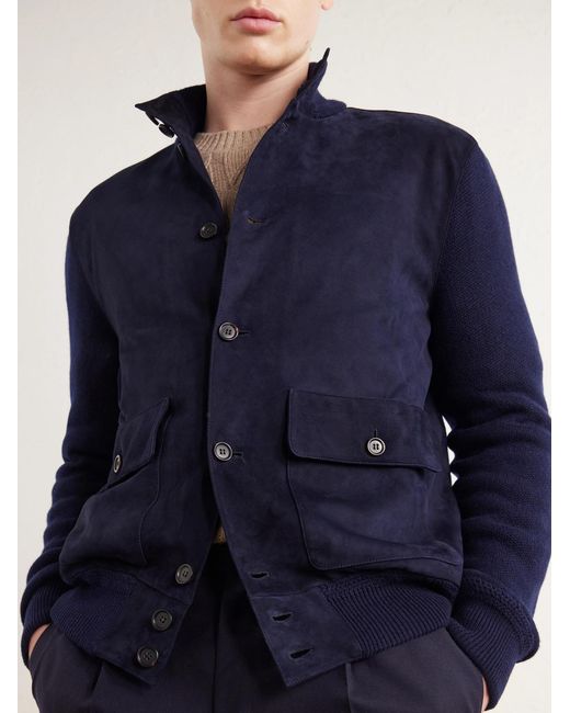 Ralph Lauren Blue Suede And Cashmere Jacket for men