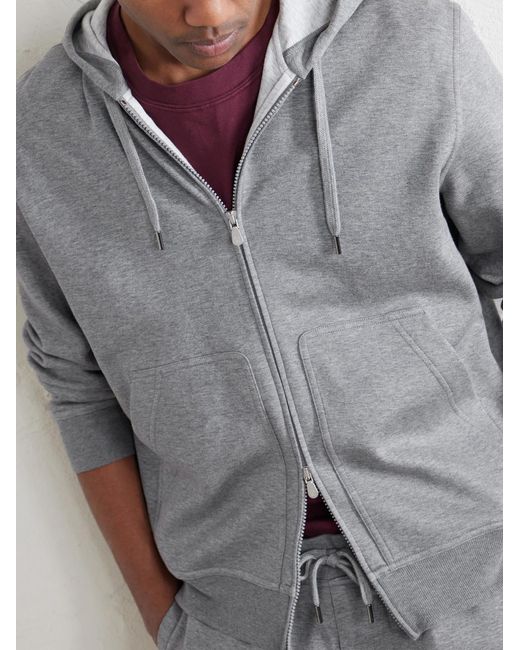 Brunello Cucinelli Gray Cotton-Blend Jersey Zip-Up Hoodie for men