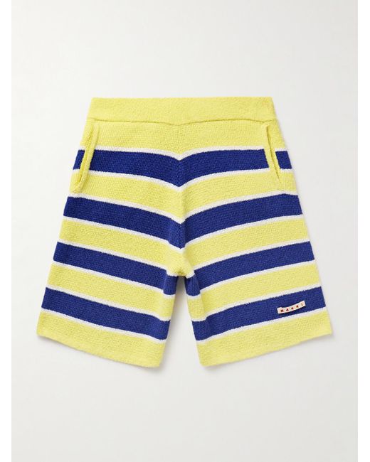 Marni Yellow Straight-leg Logo-appliqued Striped Cotton-blend Terry Shorts for men