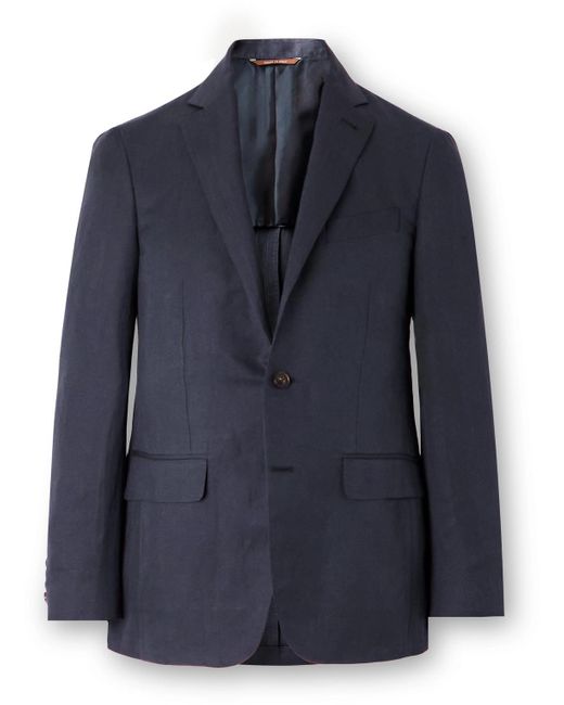 Canali Blue Slim-fit Linen And Silk-blend Blazer for men