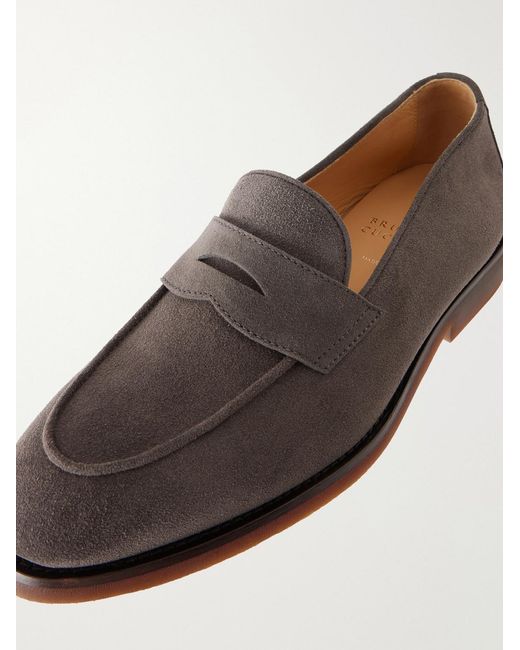 Brunello Cucinelli Brown Flex Suede Penny Loafers for men