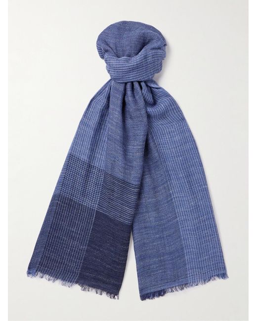 Brunello Cucinelli Blue Colour-block Silk And Linen-blend Scarf for men
