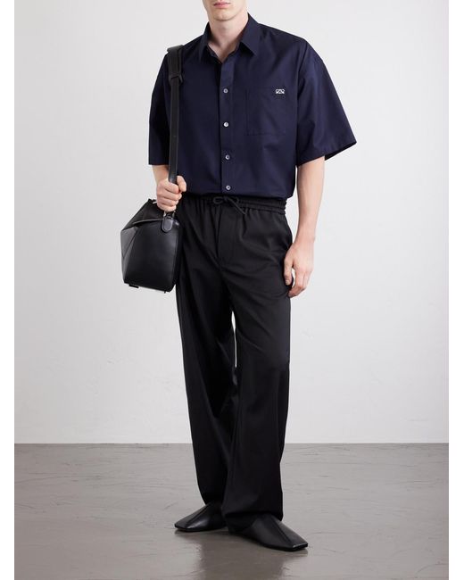 Loewe Blue Straight-Leg Wool Drawstring Trousers for men
