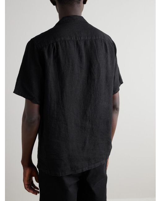 Portuguese Flannel Black Camp-Collar Linen Shirt for men