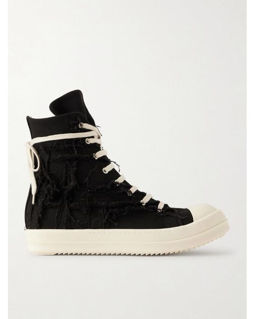 Rick Owens Black Frayed Denim High-top Sneakers for men