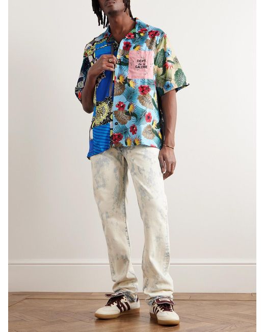 GALLERY DEPT. Blue Parker Camp-Collar Logo-Embroidered Patchwork Floral-Print Woven Shirt for men