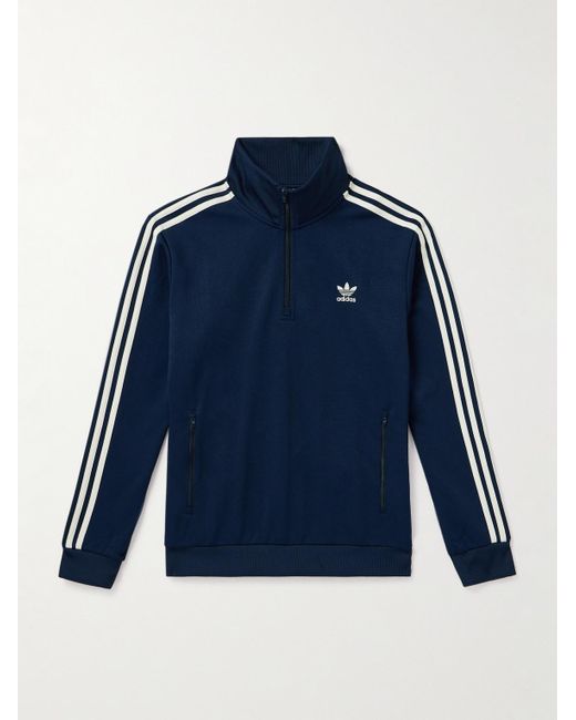 Adidas Originals Blue Pop Trading Company Bauer Striped Logo-embroidered Jersey Half-zip Track Jacket for men
