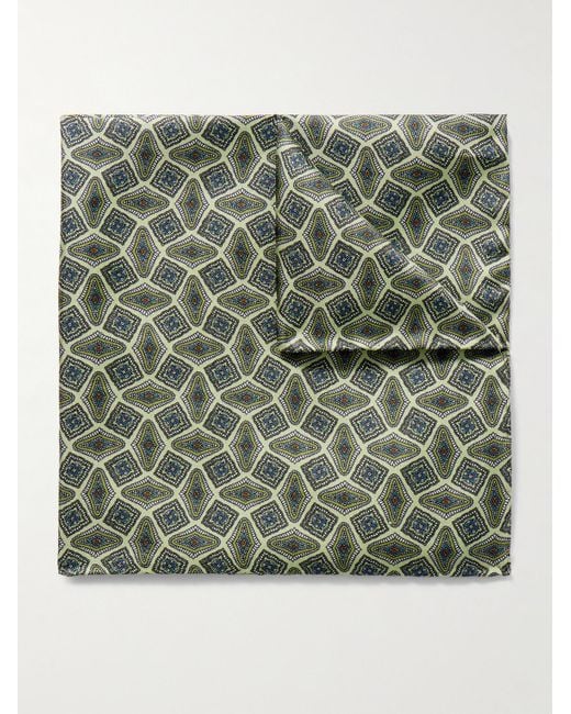 De Petrillo Green Printed Silk-Twill Pocket Square for men