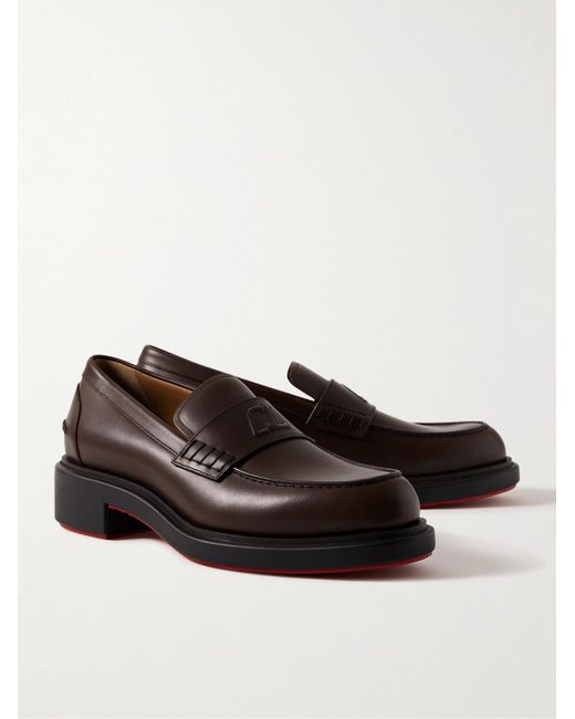 Christian Louboutin Brown Urbino Moc Leather Penny Loafers for men