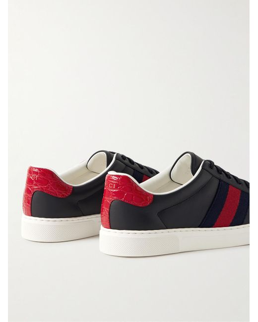 Gucci Blue Ace Webbing-trimmed Leather Sneakers for men