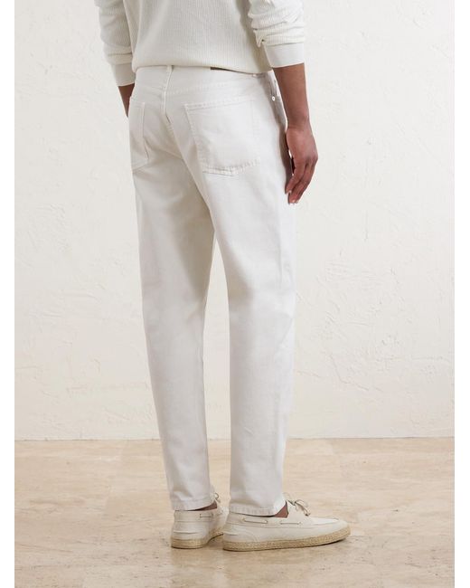 Brunello Cucinelli White Slim-Fit Straight-Leg Logo-Embroidered Jeans for men