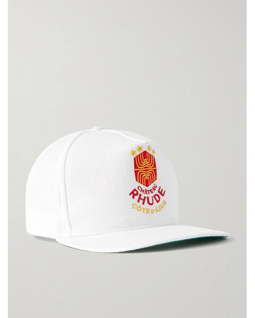 Rhude White Azur Logo-embroidered Linen Baseball Cap for men
