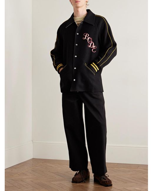 Bode Black Reversible Logo-Appliquéd Wool And Satin Jacket for men