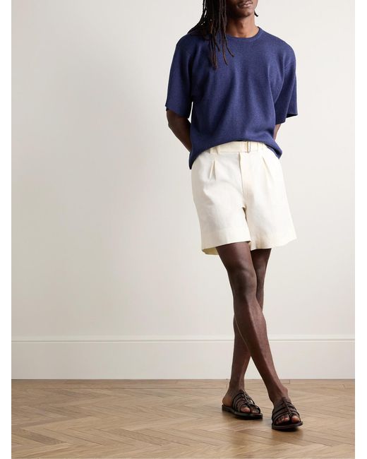 STÒFFA Natural Wide-Leg Belted Pleated Linen Shorts for men
