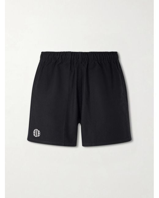 Bode Black Field Straight-Leg Logo-Embroidered Cotton-Twill Shorts for men