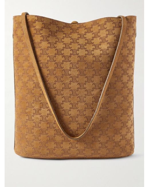 Logo-Debossed Suede Bucket Bag di Céline in Brown da Uomo