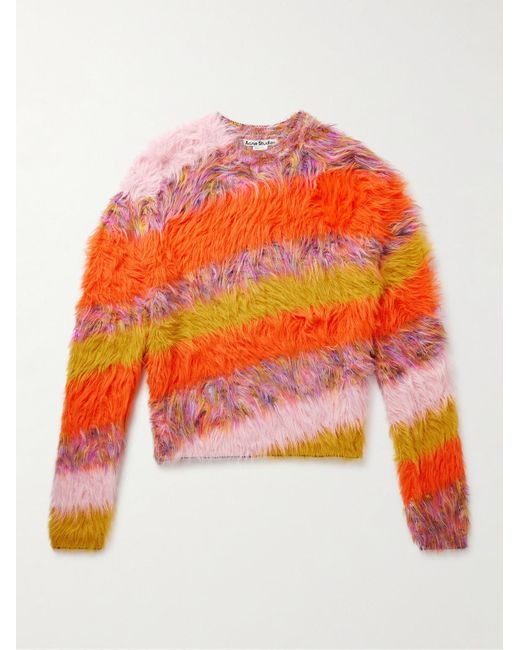 Acne Orange Koeur Slim-fit Striped Faux Fur Sweater for men