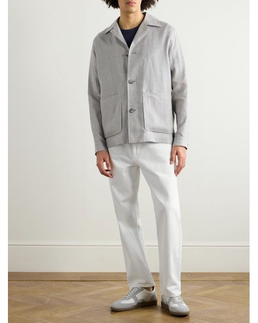Herno Gray Camp-collar Linen Overshirt for men