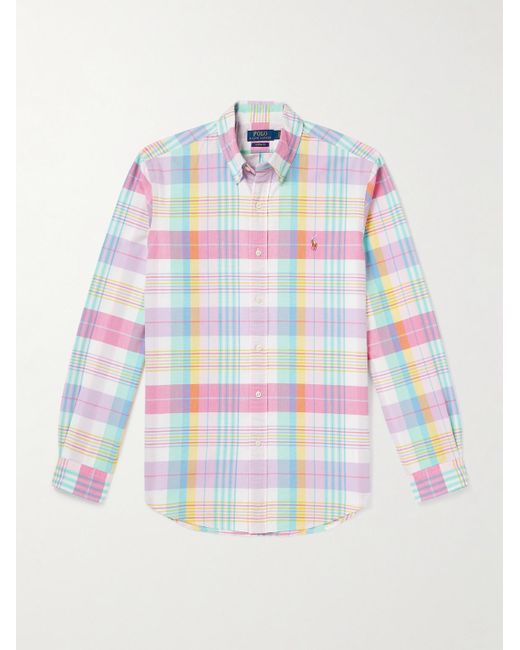 Camicia in cotone Oxford a quadri con collo button-down e logo ricamato di Polo Ralph Lauren in White da Uomo