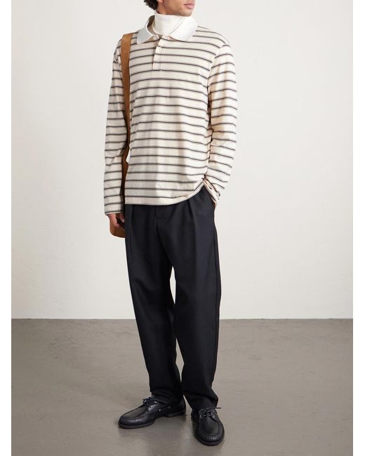A.P.C. White Striped Organic Cotton-jersey Polo Shirt for men