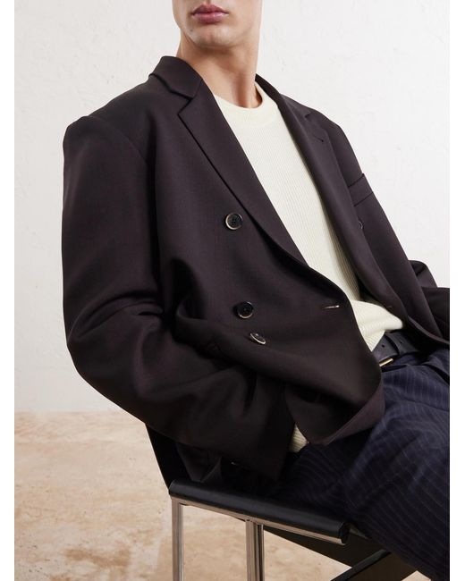 Barena Black Double-Breasted Virgin Wool-Gabardine Blazer for men