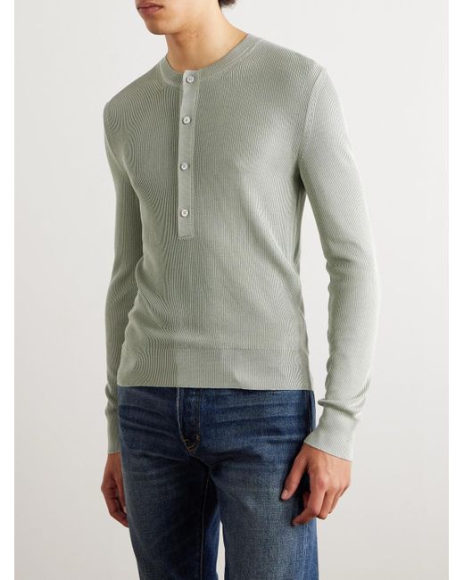 Tom Ford Gray Ribbed Silk-blend Henley Shirt for men