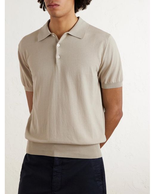 Canali White Cotton Polo Shirt for men