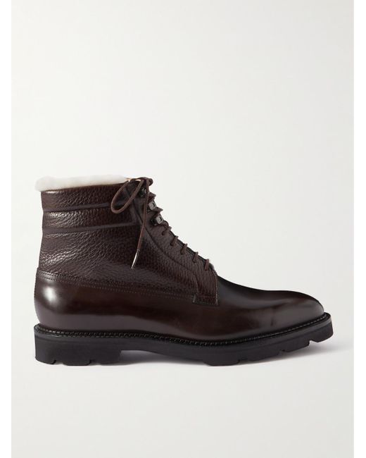 John Lobb Brown Alder Shearling-lined Leather Boots for men
