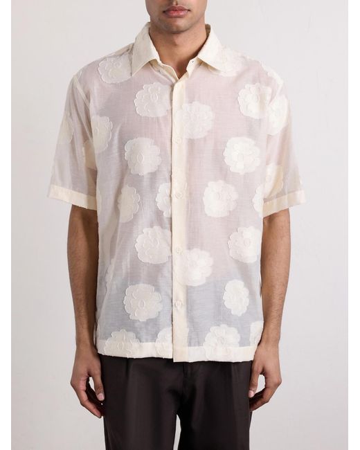 NN07 White Freddy 50045 Floral-Embroidered Organic Cotton-Blend Shirt for men