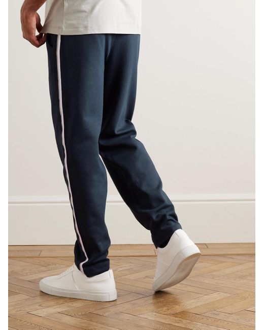 Hanro Blue Yves Tapered Webbing-trimmed Double-faced Cotton-blend Jersey Track Pants for men