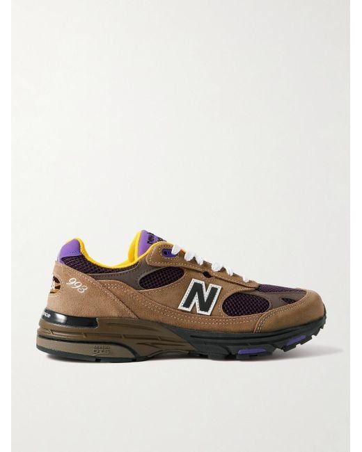New Balance Brown 993 Leather-Trimmed Mesh And Suede Sneakers for men