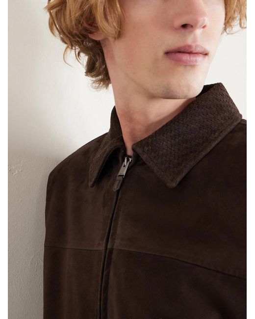 Canali Brown Woven Suede Jacket for men
