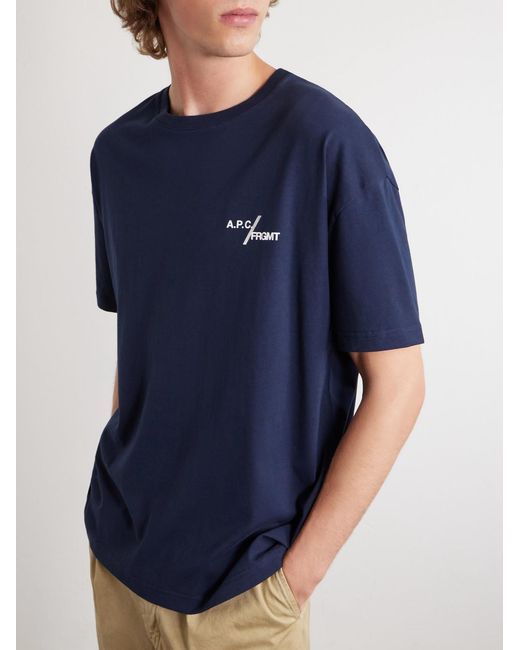 A.P.C. Blue Fragment Logo-Print Cotton-Jersey T-Shirt for men