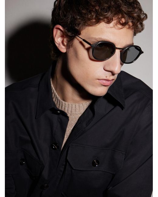 Zegna Metallic Round-Frame Titanium Sunglasses for men