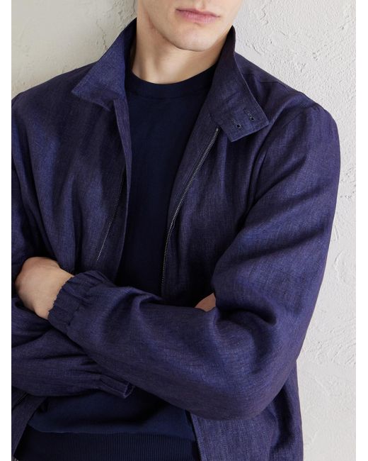 Canali Blue Linen Bomber Jacket for men
