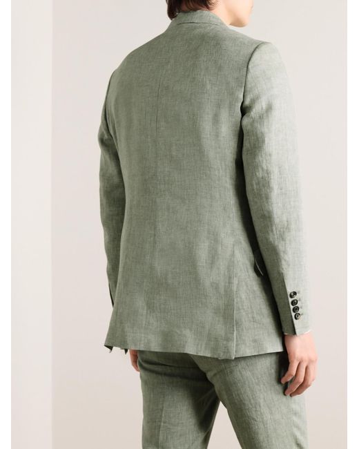 Kingsman Green Double-breasted Linen Suit Jacket for men