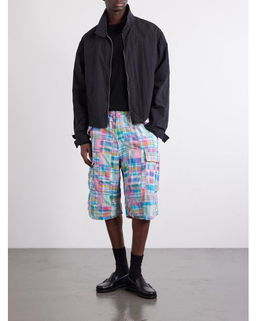 Beams Plus Blue Beach Straight-Leg Patchwork Checked Cotton Cargo Shorts for men