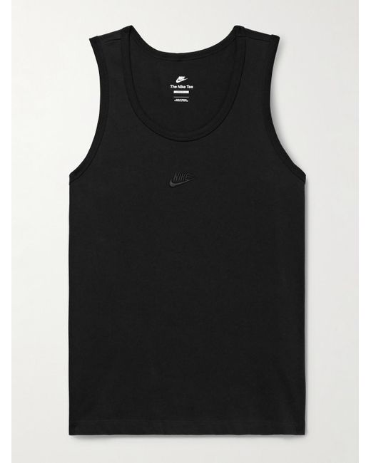 Nike Black Premium Essentials Logo-embroidered Cotton-jersey Tank Top for men