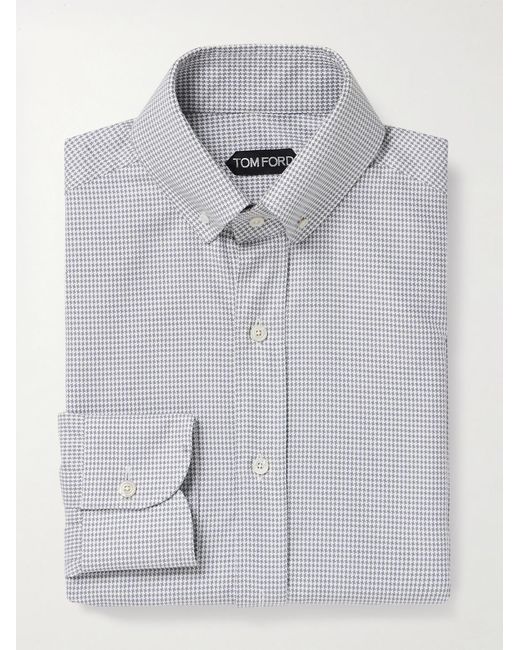 Tom Ford Gray Slim-Fit Button-Down Collar Puppytooth Cotton And Lyocell-Blend Shirt for men