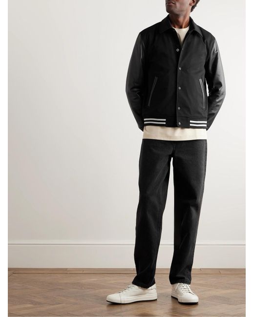 Theory Black Striped Wool-blend And Leather Varsity Jacket for men