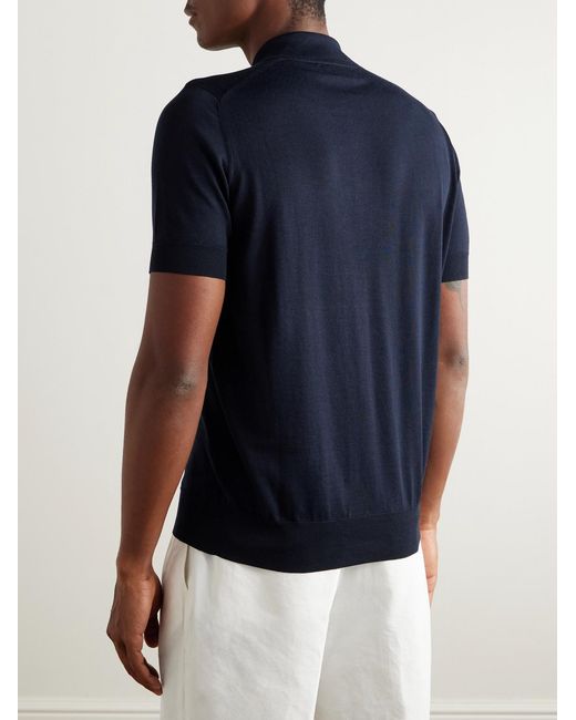Brunello Cucinelli Blue Slim-fit Logo-embroidered Silk And Cotton-blend Polo Shirt for men