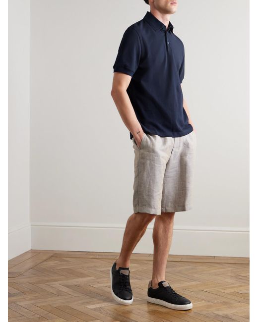 Brunello Cucinelli Blue Cotton-Piqué Polo Shirt for men